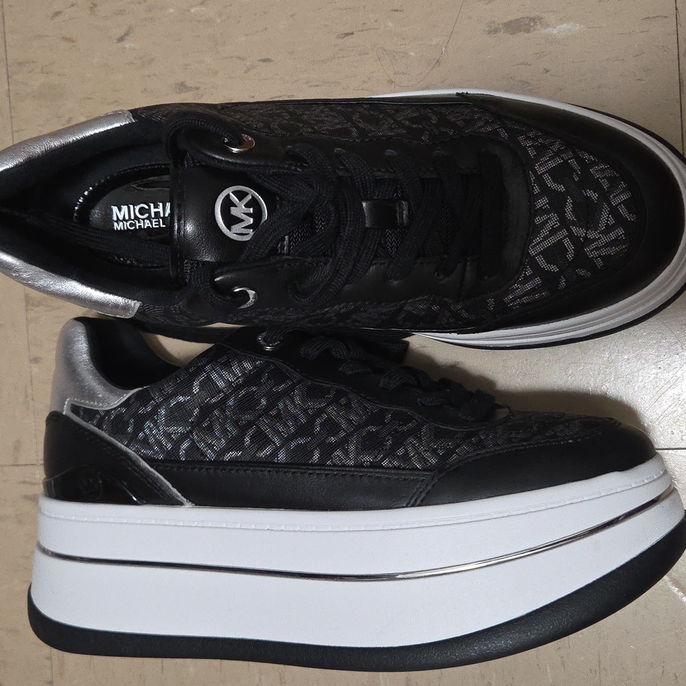 New Michael Kors Women's Black and Gray Platform Sneakers - Picture 8 of 8